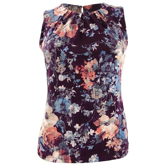 Calvin Klein Tops - New Calvin Klein Petite Floral Printed Pleat-Neck